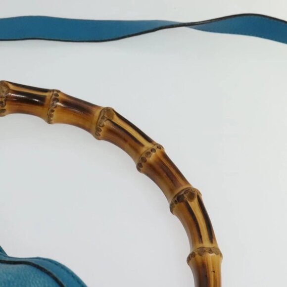 GUCCI Bamboo Hand Bag Leather 2way Blue Gold - Picture 10 of 16